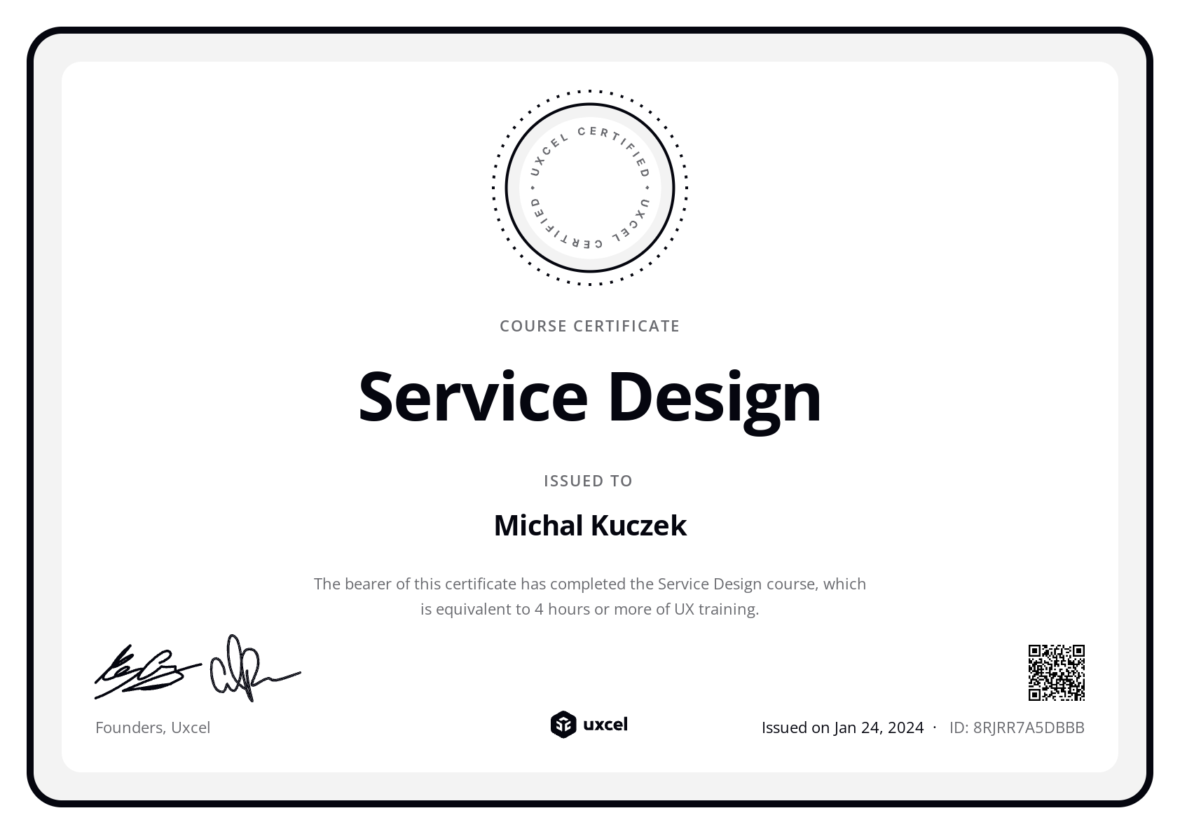 Michal Kuczek's certificate